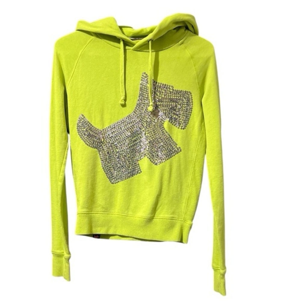 Joshua Peretz Fluorescent Hoodie size XS– Silver Dog Logo, Y2K Style